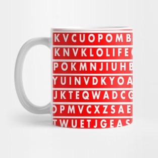 Font, letters, alphabet. Ornament, pattern. Red and white style. Mug